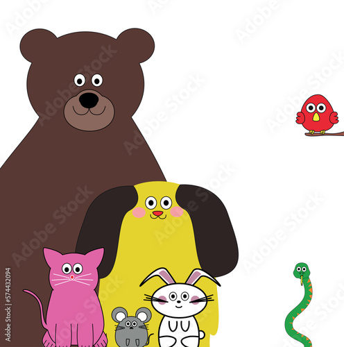 Happy Dog Bear Cat Bird Snake Mouse  and Rabbit  Illustration