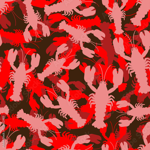 Crayfish red army pattern seamless. Sea animal with claws Military texture for hunters and soldiers