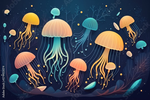 Colorful jellyfish background illustration wallpaper