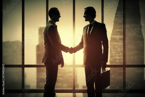 Businessmen shaking hands after a successful deal at the office ,generative AI