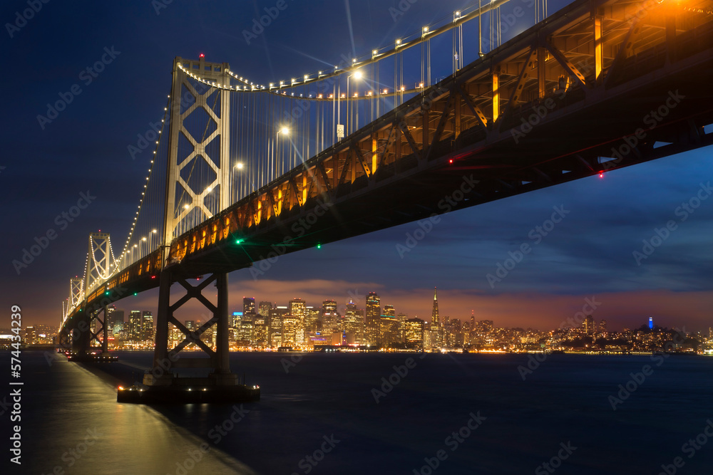 San Francisco Bay Bridge and Skyline at Sunset