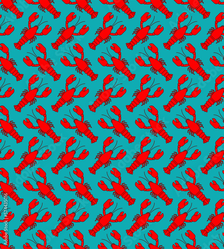 Crayfish pattern seamless. Sea animal with claws background. Baby fabric texture
