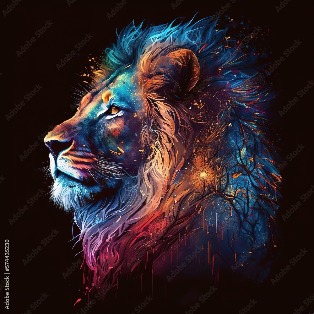 lion head with background color illustration