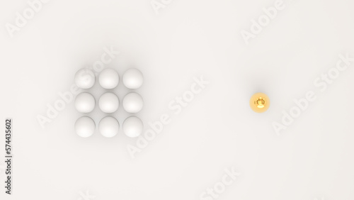One golden egg among many white eggs, Concept of success, be different, be unique, idea and luxury of happy easter eggs holiday minimal concept, greeting card - 3d illustration, 3d rendering
