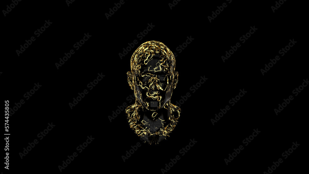 Classical male head sculpture with golden wire pattern on black male bust isolated on black background - 3d illustration, 3d rendering Classical male head sculpture with golden wire pattern on black male bust isolated on black background - 3d illustration, 3d rendering
