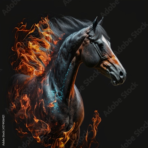 illustration  flaming horse  fantasy  ai generative