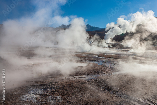 Steaming vents on the El Tatio geyser field in the high Andes of northern Chile 