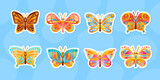 Set of bright butterflies. Cute colorful winged insects stickers, childish print vector illustration