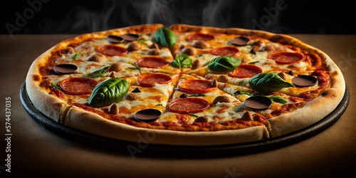 Gut aussehende und leckere Salami Pizza beim Italiener im Restaurant, ai generativ