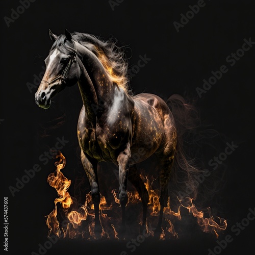 illustration, flaming horse, fantasy, ai generative