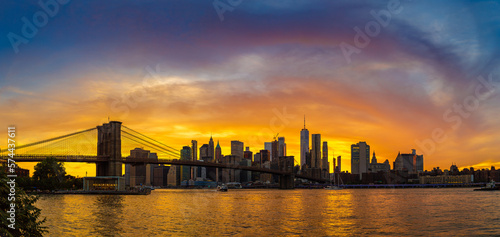 Brooklyn Bridge and Manhattan at sunset