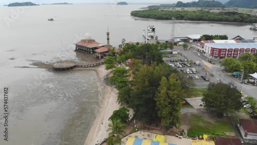 Aerial view of floating Al-Hussain Mosque at Kuala Perlis  photo