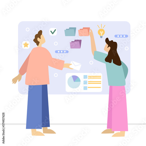 Schedule planning illustration.Characters managing, prioritizing and delegating important work tasks.