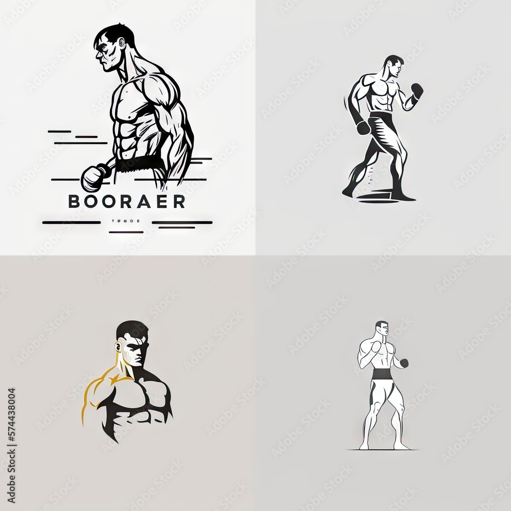 set of boxer icons logo, simple minimal flat illustration, generative ai