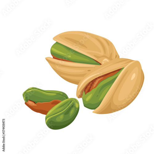 Vector product walnut pistachio icon. Pistachio nuts in the shell and with leaves. Illustration of food pistachio in flat minimalism style.Vector eps 10. perfect for design elements