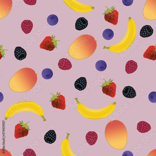 mango berry banana smoothie seamless illustrated pattern