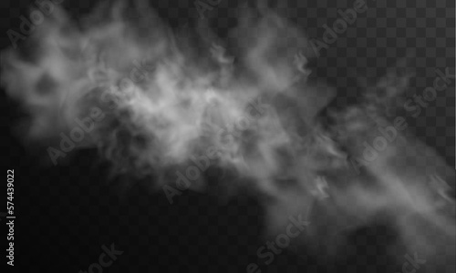 Special effect of steam, smoke, fog, clouds. Abstract gas on transparent background, vapor machine steam or explosion dust, dry ice effect, condensation, fume. Vector illustration.	