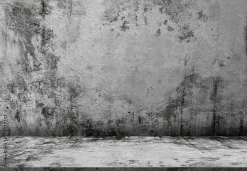 Concrete wall texture,Grey Cement floor with rough grunge surface,Studio room Dark Gray background with raw plaster on wall,Horizon Backdrop background with copy space for Display product presentation © Anchalee