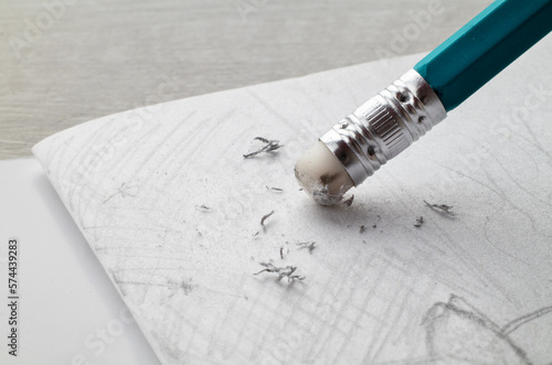 Erasing with an eraser close up. Macro