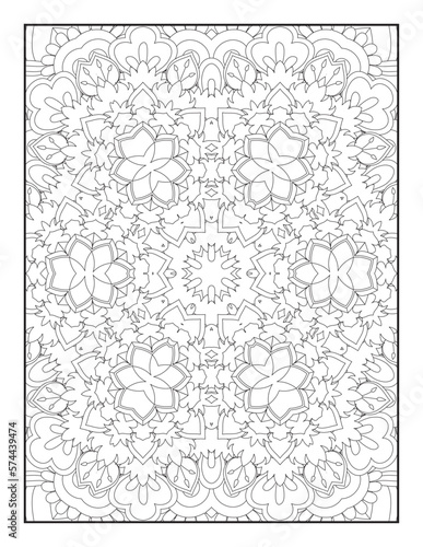 Fototapeta Naklejka Na Ścianę i Meble -  Mandala coloring page KDP interior. Coloring page mandala background. Adult coloring page with flowers pattern. Black and white doodle wreath. Floral mandala. Mandala. Mandala Coloring Page for Adults