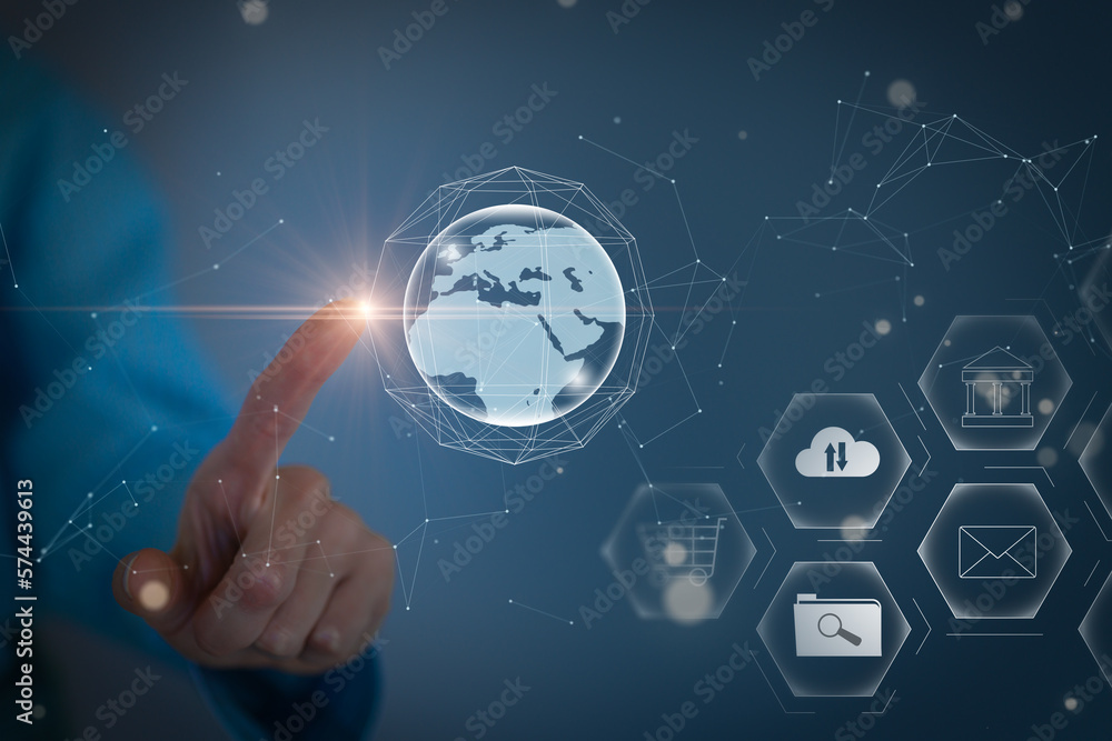 Naklejka premium Communication technology for internet business. Global world network and telecommunication