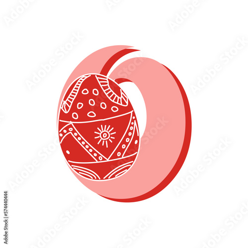Ethnic Easter alphabet. Unusual decorative number. Painted traditional Ukrainian pattern in lines. Typographic font for holiday decoration