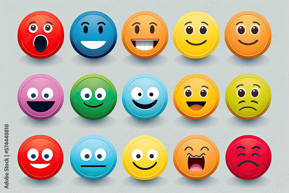 Obraz premium Smiley faces in different colors different expressions Generative AI