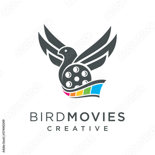 logo design concept for creative film production, with bird and camera roll elements