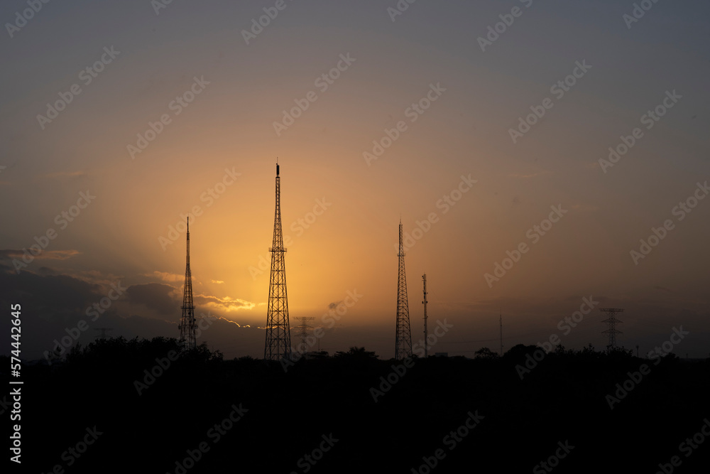 Electric Pylons Amidst the Sunset in Mexico