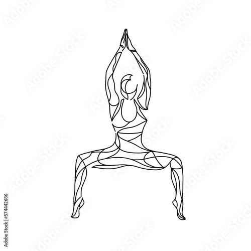 Line drawing, asana line drawing, yoga pose, goddess asana, goddess pose, yoga 