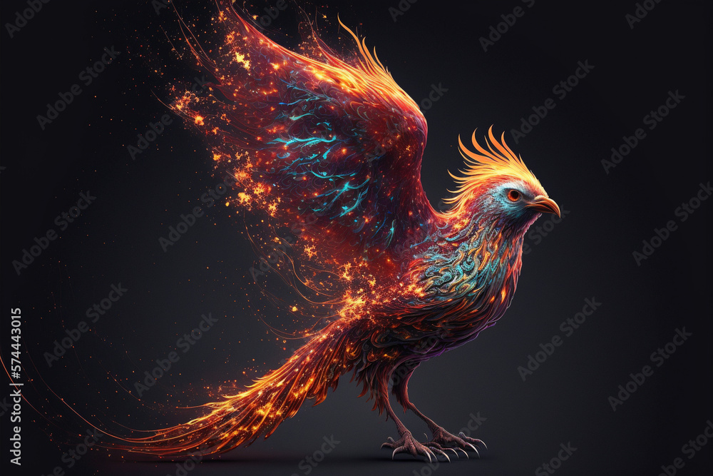 Fototapeta premium Phoenix bird with wings on fire. Mythological folklore spiritual creature. Ai generated