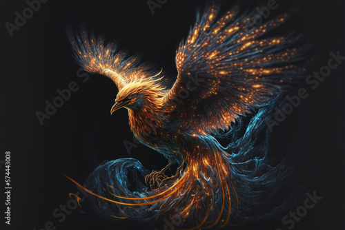 Phoenix bird with wings on fire. Mythological folklore spiritual creature. Ai generated