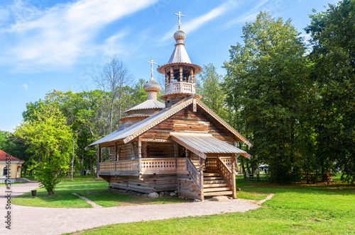 Wooden orthodox church in Vitoslavlitsy village, Veliky Novgorod, Russia