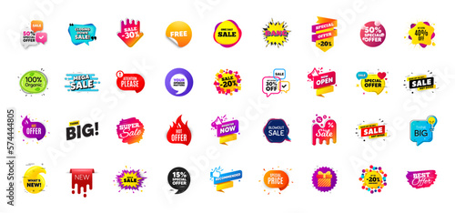 Sale offer discount flash banners. Promo deal price stickers. Black friday special offer tags. Sale bubble coupon. Promotion discount banner templates design. Flash offer sticker. New deal tag. Vector
