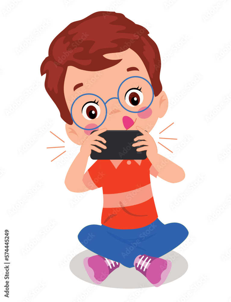 Little boy playing on the smartphone. Child digital addiction