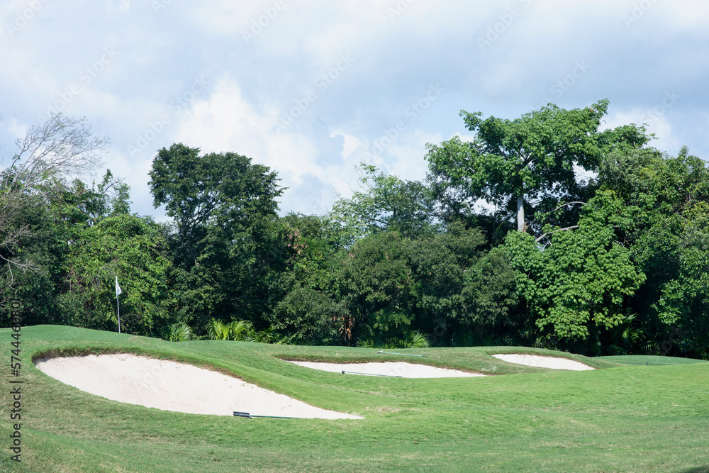 A swing across the greens with bunkers at a golf club in Mexico A swing across the greens with bunkers at a golf club in Mexico