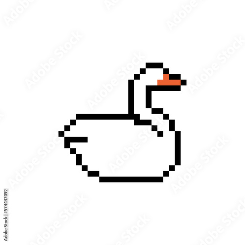 White swan pixel art. 8 bit pixelated Vector illustration