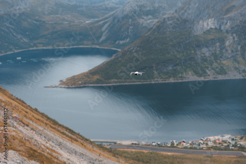 Obraz na płótnie DJI drone flying in Norway over the mountains w salonie