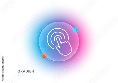 Hand Click line icon. Gradient blur button with glassmorphism. Finger touch sign. Cursor pointer symbol. Transparent glass design. Click line icon. Vector