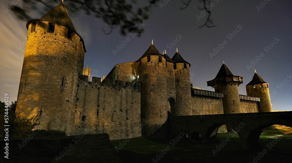 Carcassonne castle, Château Comtal, night