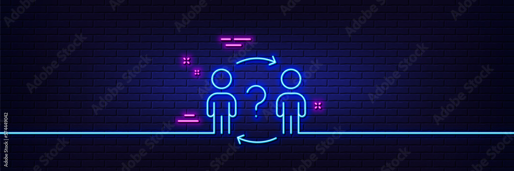 Neon light glow effect. Delegate question line icon. Teamwork help sign. Employee share symbol. 3d line neon glow icon. Brick wall banner. Delegate question outline. Vector Neon light glow effect. Delegate question line icon. Teamwork help sign. Employee share symbol. 3d line neon glow icon. Brick wall banner. Delegate question outline. Vector
