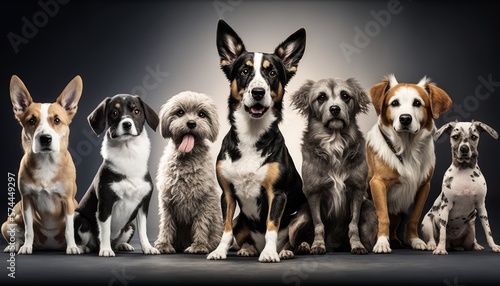 Group of twelve different dogs on isolated background generative ai, © 3D Station