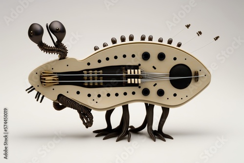 Alien string instrument isolated neutral background, concept of Interstellar and Unconventional, created with Generative AI technology photo