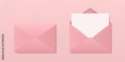 Vector Realistic Blank Pink Closed, Opened Envelopes with Letter Inside. Folded, Unfolded White Envelope Icon, Mockup Set Closeup Isolated. Message, Alert, Congratulations, Surprise, Secret Concept
