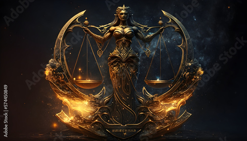 Libra zodiac sign, golden satue, ai generative