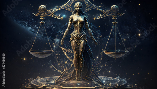 Libra zodiac sign, golden satue, ai generative