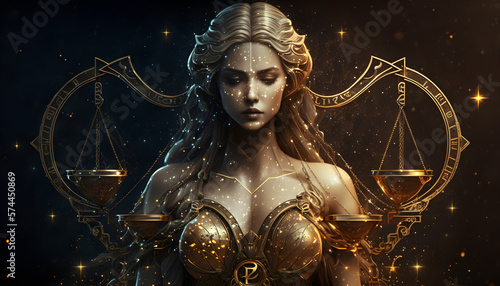 Libra zodiac sign, golden satue, ai generative