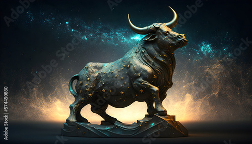Taurus zodiac sign, golden satue, ai generative