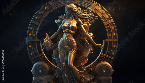 Virgo zodiac sign, golden satue, ai generative