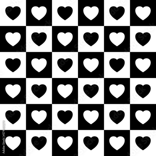 Heart seamless pattern. Plaid with hearts. Repeated patern for design prints. Cute symbol love for girl or woman. Repeating printed. Abstract repeat checkerboard printing. Vector illustration 